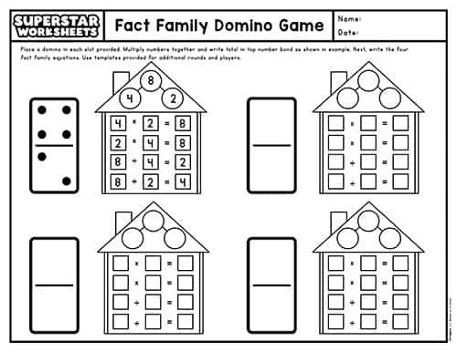 domino fact family worksheet printable