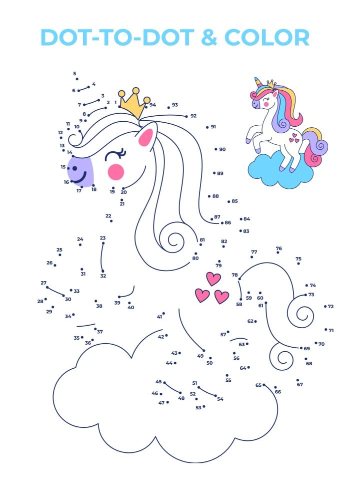 Design this Child-like Dot To Dot Colouring Unicorn Animal ...