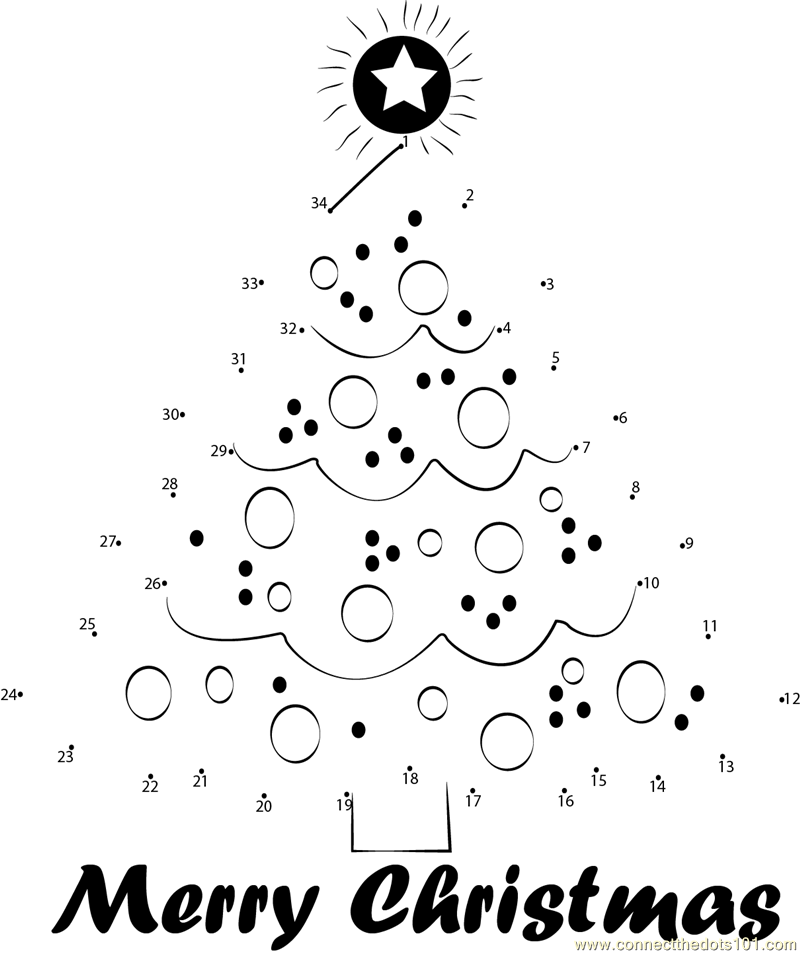Beautiful Christmas Tree dot to dot printable worksheet - Connect ...