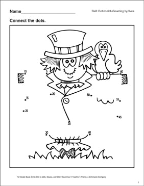 Dot-to-Dot: Counting by Fives - Scarecrow | Printable Connect the ...