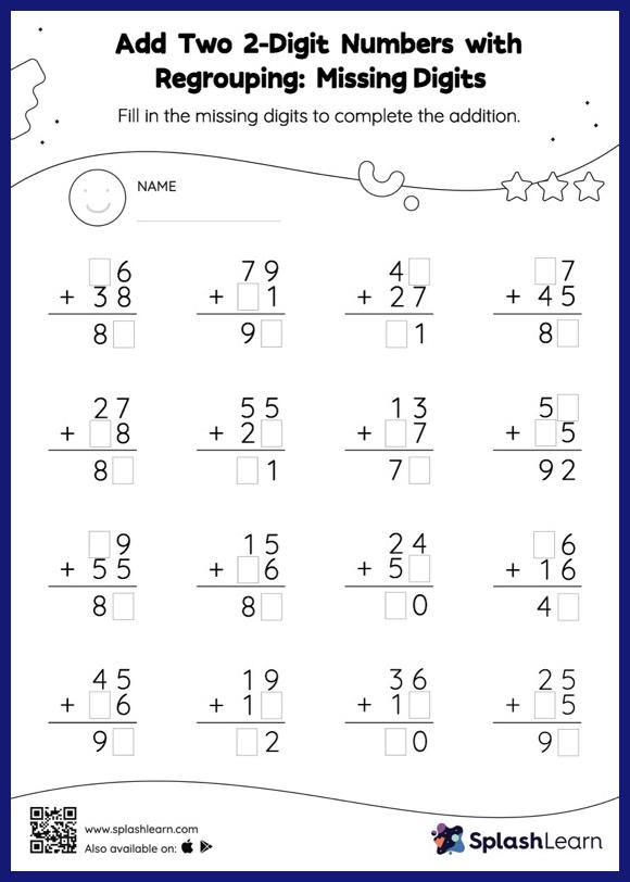 double digit adding with regrouping worksheet
