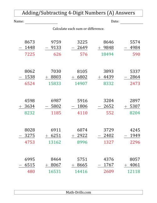 4-Digit Plus/Minus 4-Digit Addition and Subtraction with SOME ...