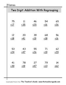 Two-Digit Addition With Regrouping #5 Worksheet for 2nd - 3rd ...