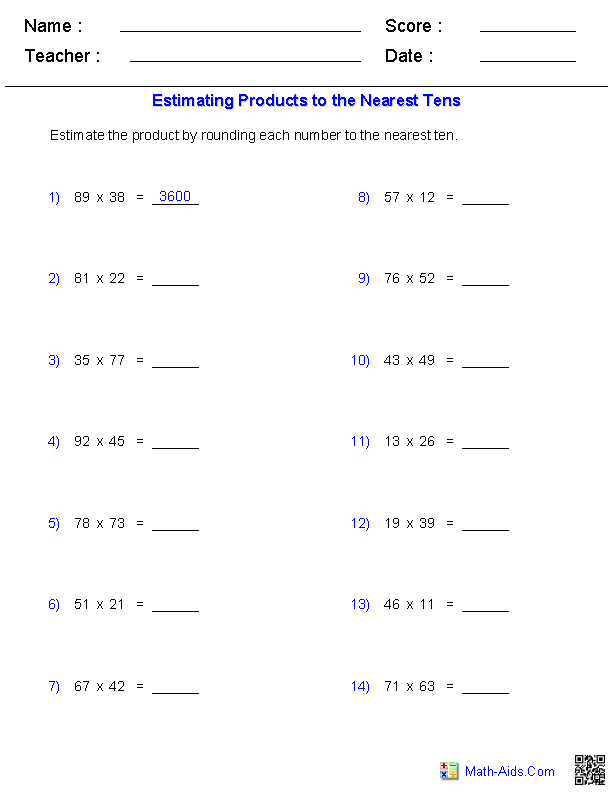 Estimation Worksheets | Dynamically Created Estimation Worksheets ...
