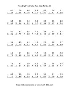 double digit multiplication with decimals worksheet