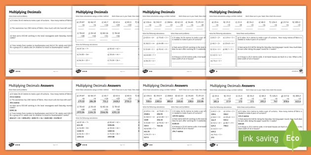 double digit multiplication with decimals worksheet