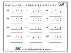 Multiplication-3 Digits by 2 Digits Worksheet for 2nd - 4th Grade ...