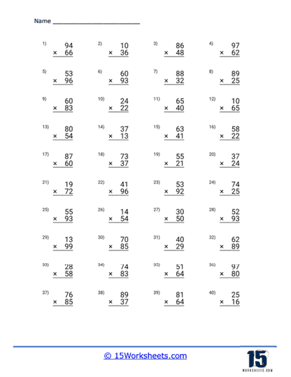 2 Digit Multiplication Worksheet - Worksheets Library
