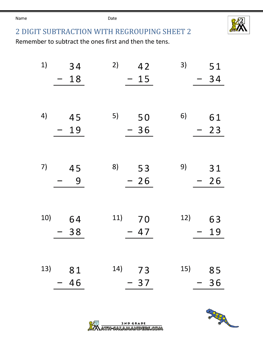 double digit subtraction with regrouping worksheet
