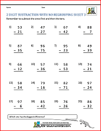 double digit subtraction without regrouping worksheet