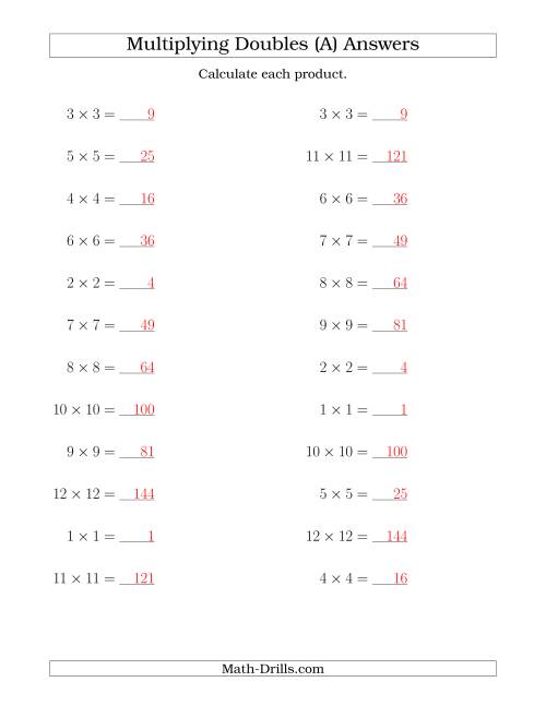 Multiplying Doubles up to 12 by 12 (A)