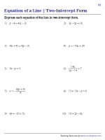 Two-Intercept Form of the Equation of a Line Worksheets