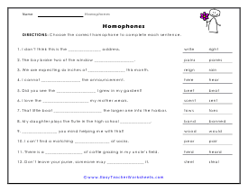double homonyms worksheet answers