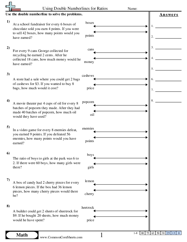 double line diagrams ratios worksheet