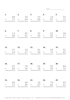 Double Digits Multiplication Worksheet A