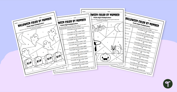 Double Digit Multiplication Worksheets - Halloween Color By Number ...