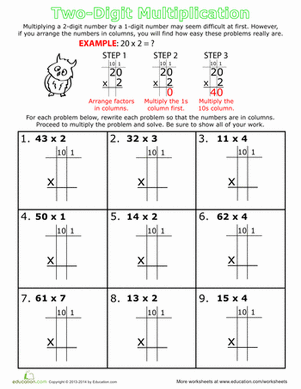 Step by Step: Two-Digit Multiplication | Worksheet 