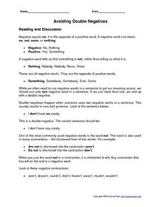 Avoiding Double Negatives Worksheet for 3rd - 5th Grade | Lesson ...