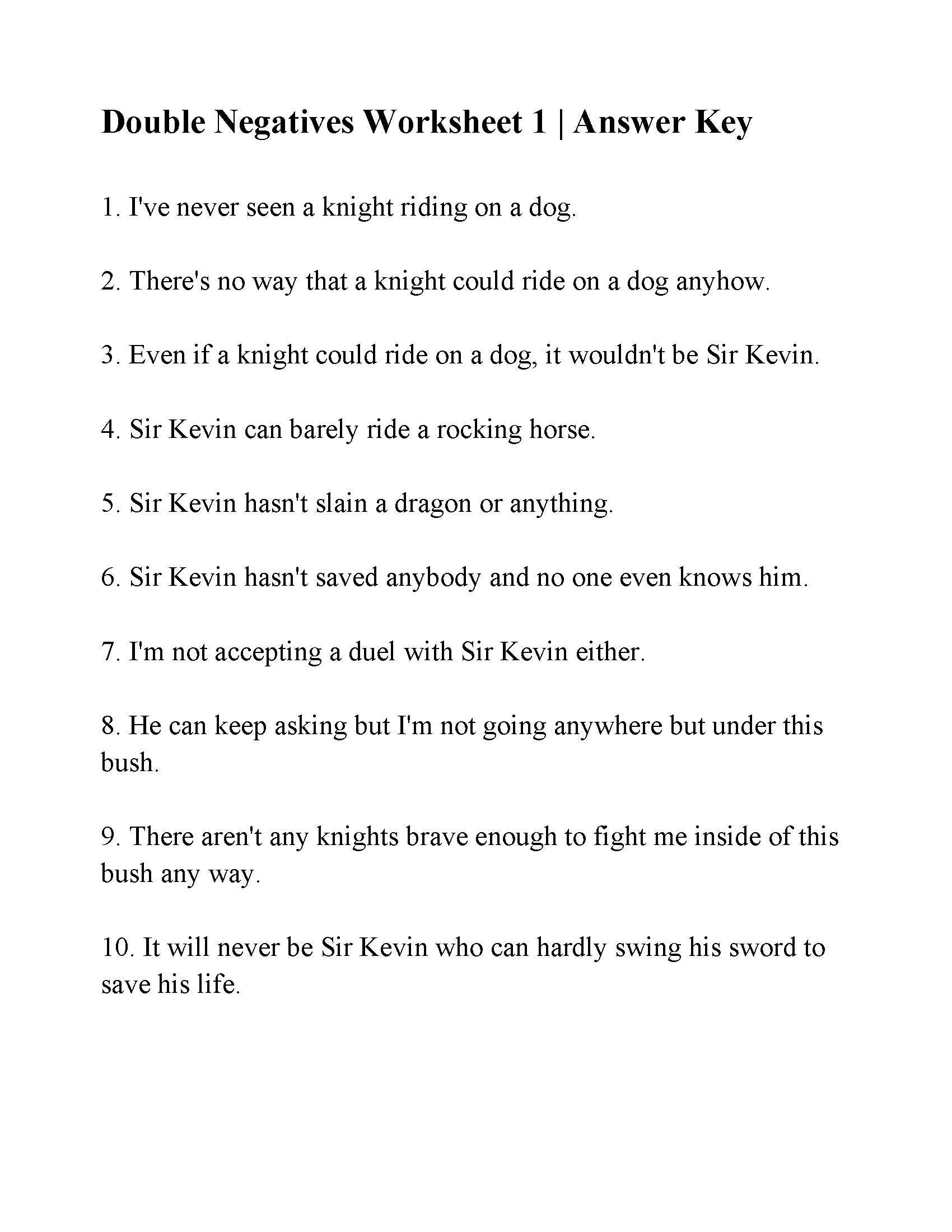 Double Negatives Worksheet 1 | Grammar Activity