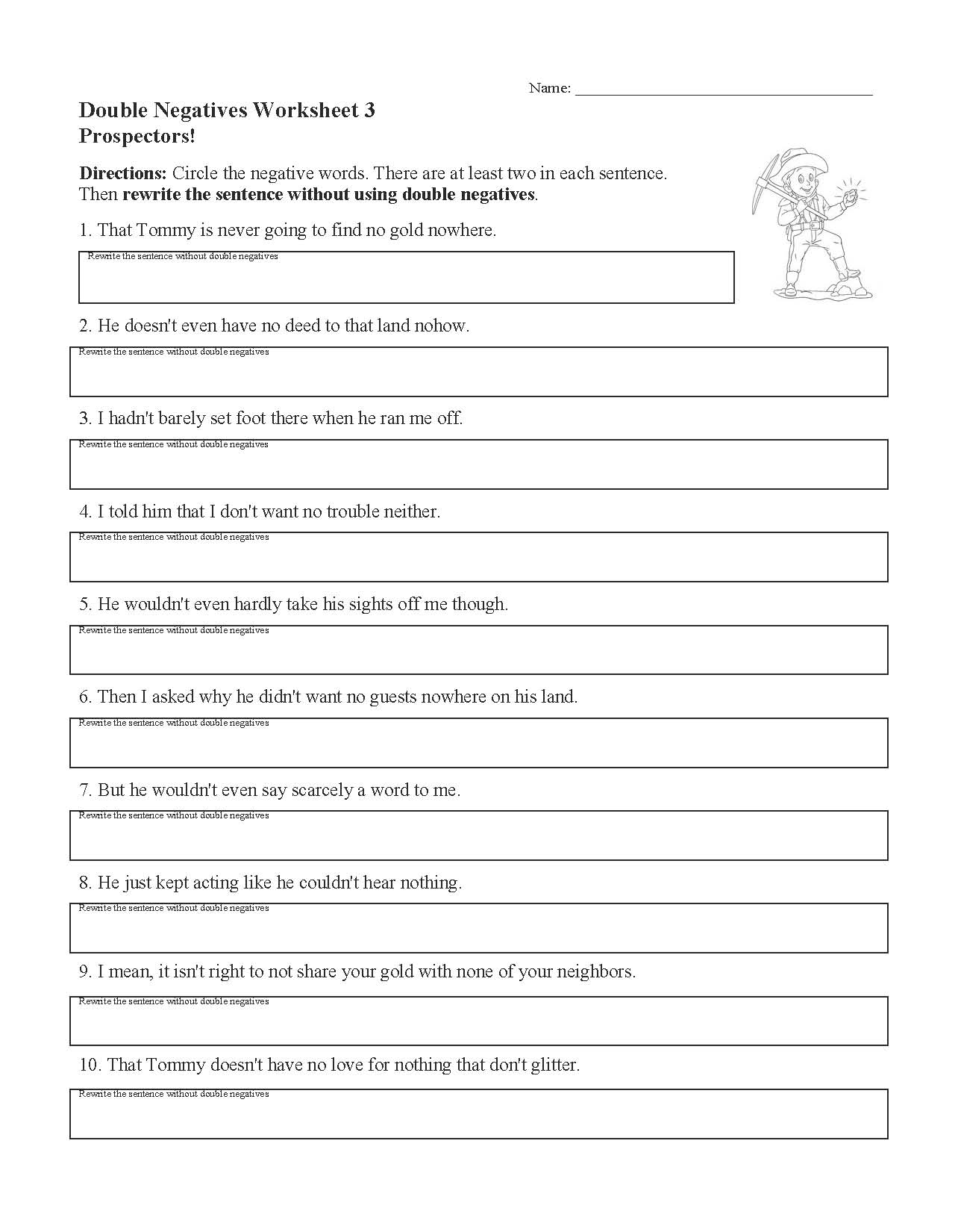 Double Negatives Worksheet 3 | Grammar Activity