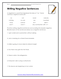Double Negative Worksheets