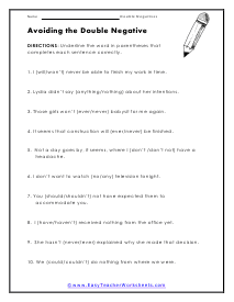 Double Negative Worksheets
