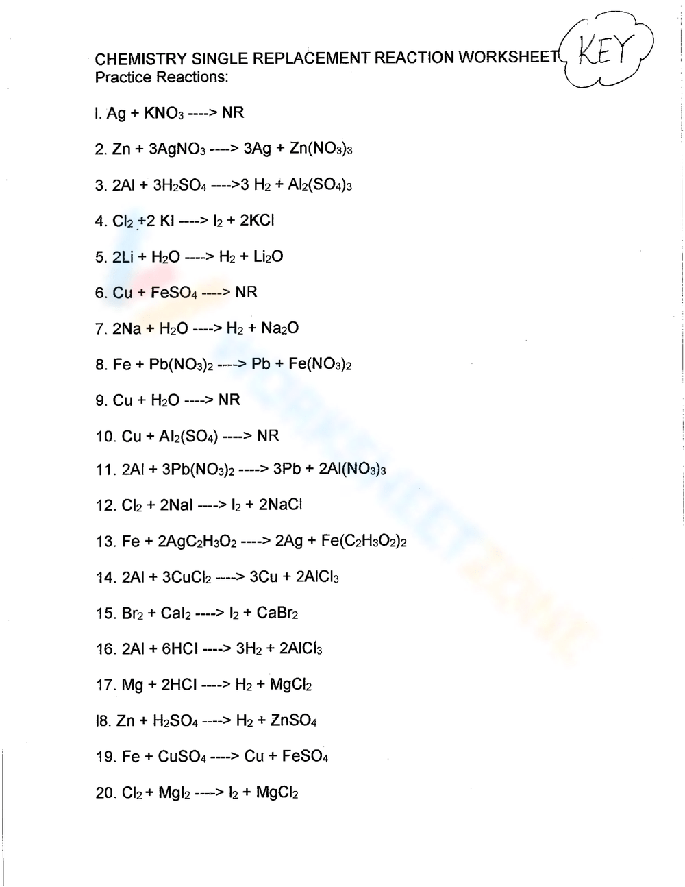 single and double replacement worksheet