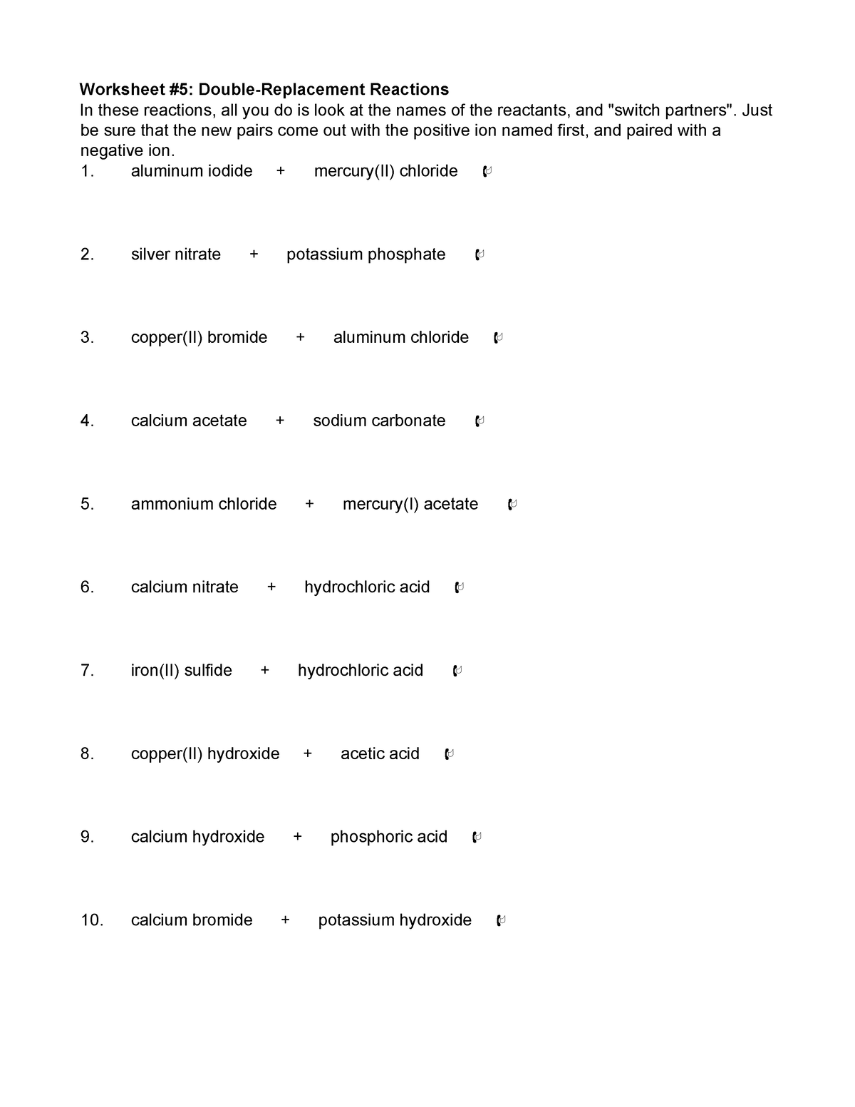 L7. Double Displacement Worksheet 2013 - Worksheet #5: Double ...