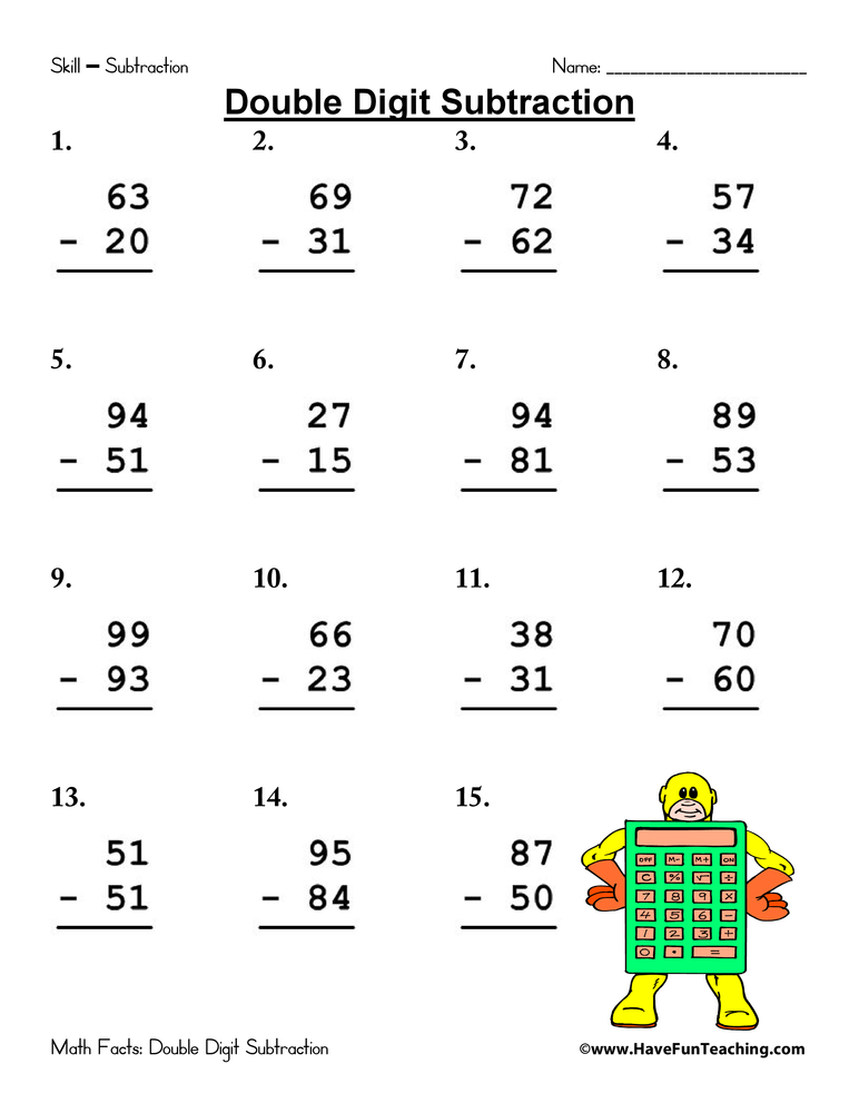 double subtraction worksheet
