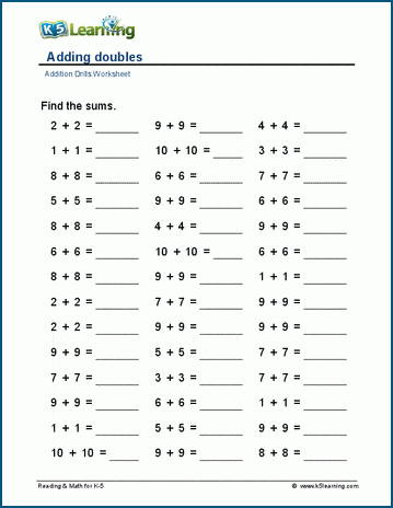 Adding doubles worksheets | Worsheets library