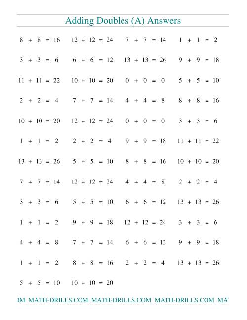 doubles addition worksheet