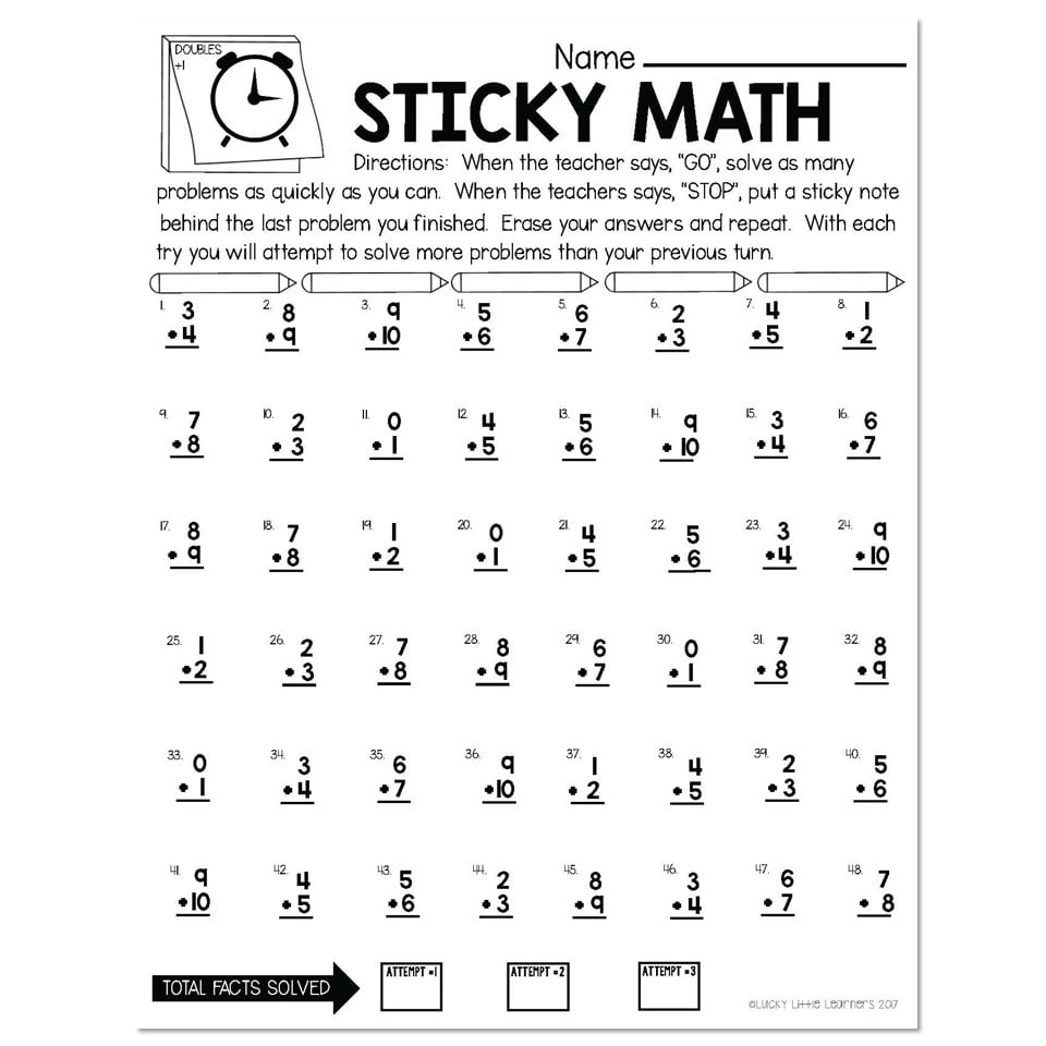 More Sticky Math Fact Practice - Addition - Doubles +1 - Version 1 ...