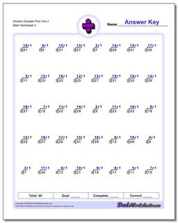 Division Worksheets: Division of Doubles Plus One