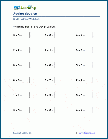 Adding Doubles Worksheets | Worsheets library