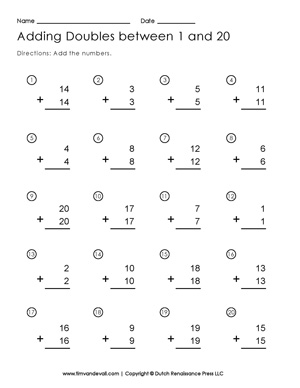 Adding Doubles Worksheet - Tims Printables