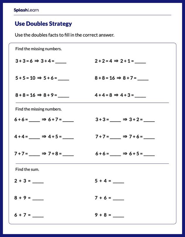 Doubles and Near Doubles Addition Strategy Worksheets for 1st ...