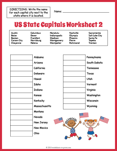 US State Capitals Worksheet 2