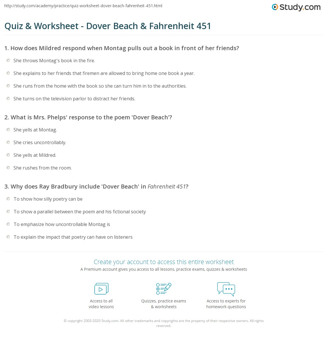 Quiz &  Worksheet - Dover Beach &  Fahrenheit 451 | Study.com