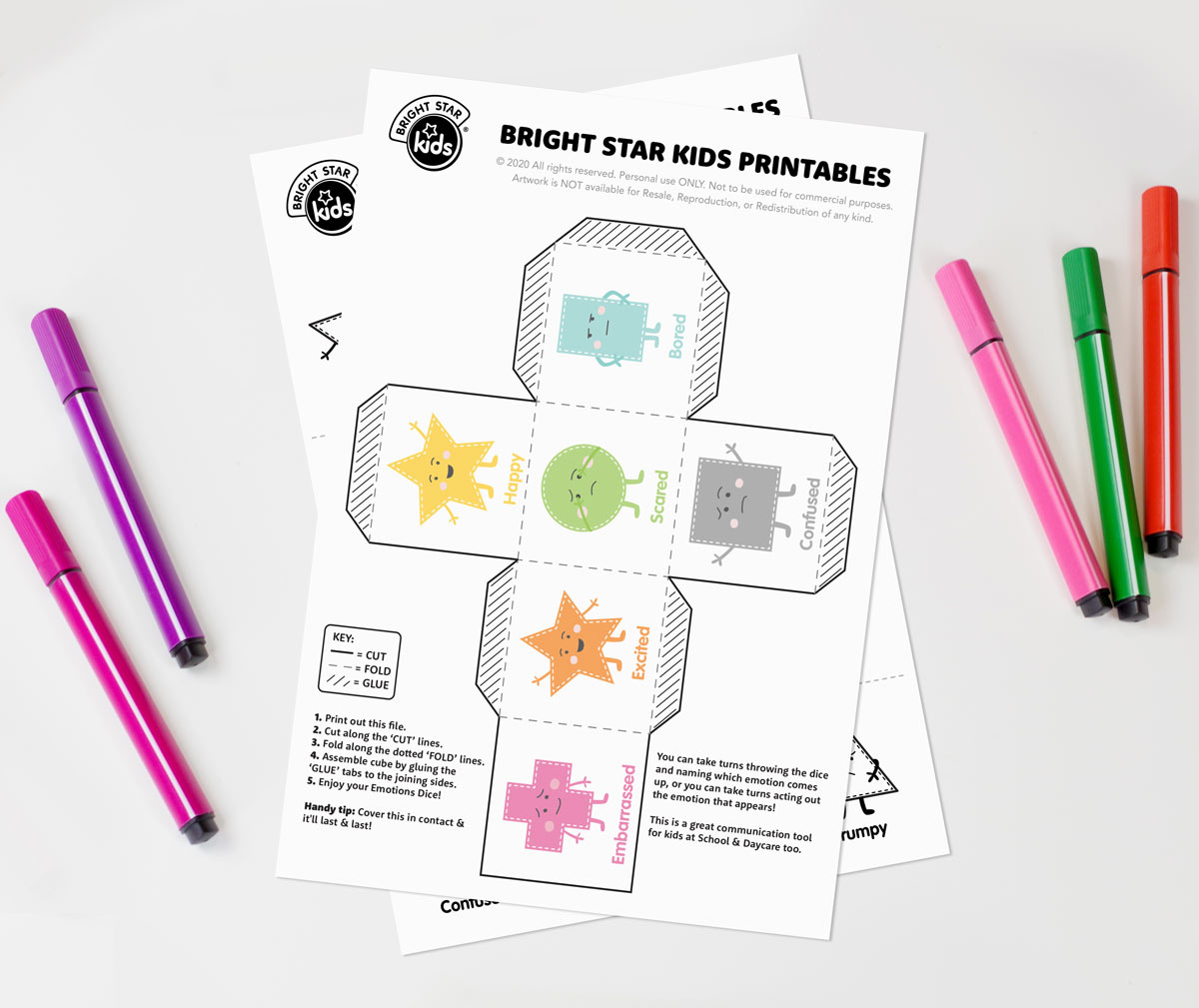Free Emotions Dice &  Colouring-In Printable - Bright Star Kids Blog