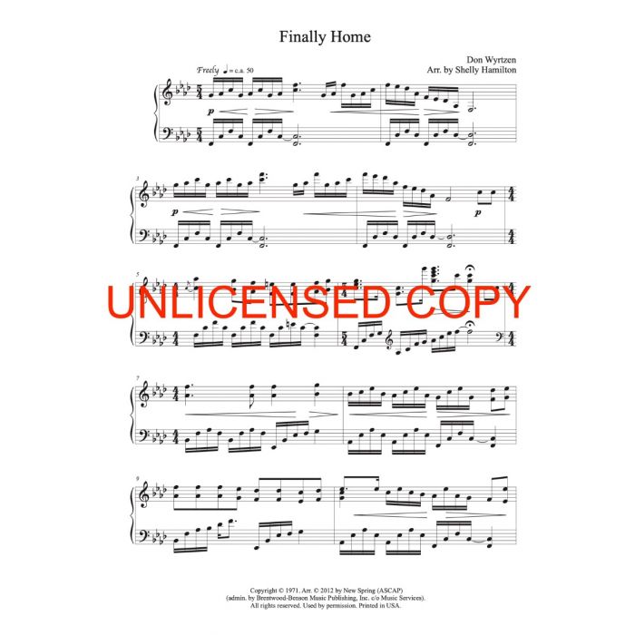 Finally Home - Solo Piano Sheet Music - Printable Download