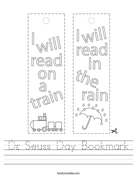 Dr Seuss Day Bookmark Worksheet - Twisty Noodle