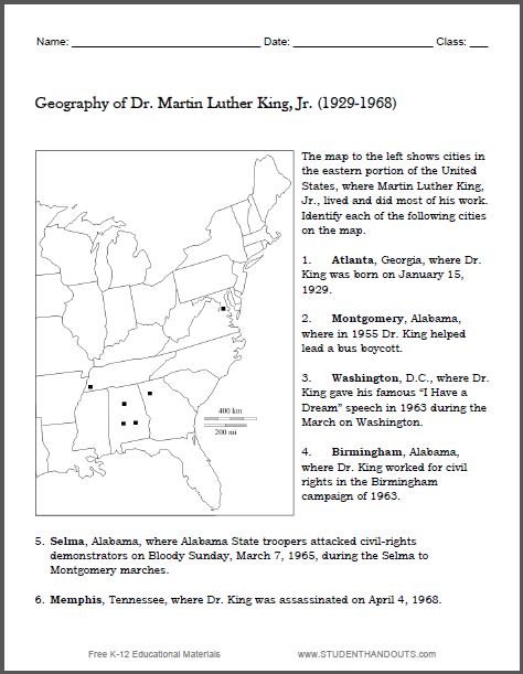 dr martin luther king worksheet
