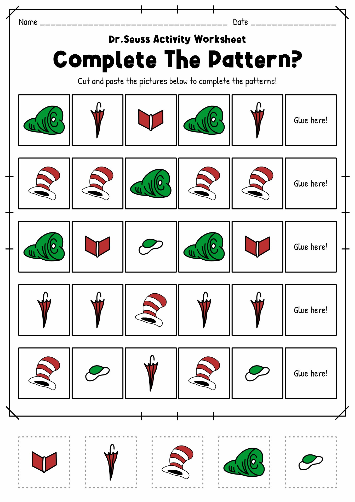 dr seuss kindergarten worksheet