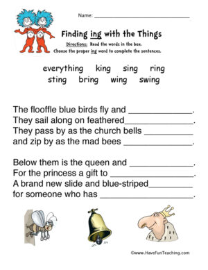 Dr. Seuss ING Word Family Worksheet  
