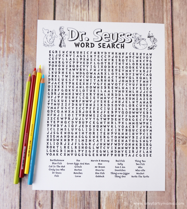 Free Printable Dr. Seuss Word Search Coloring Page | artsy-fartsy mama