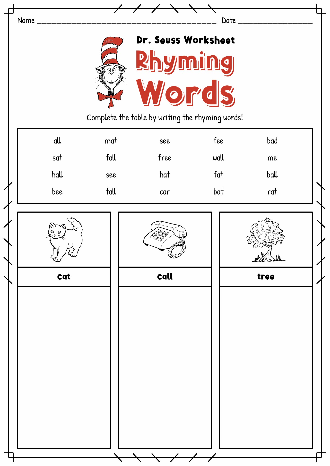 18 Dr. Seuss Worksheets For Preschool - Free PDF at worksheeto.com