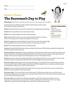 Readers Theater: The Snowmans Day to Play | Worksheet ...