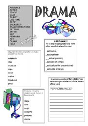 drama worksheet for middle school