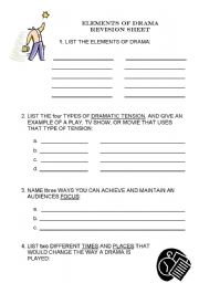 English worksheets: Elements of Drama Revision sheet
