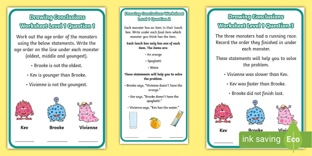 Logical Thinking - Drawing Conclusions with Monsters Level 1 Worksheet